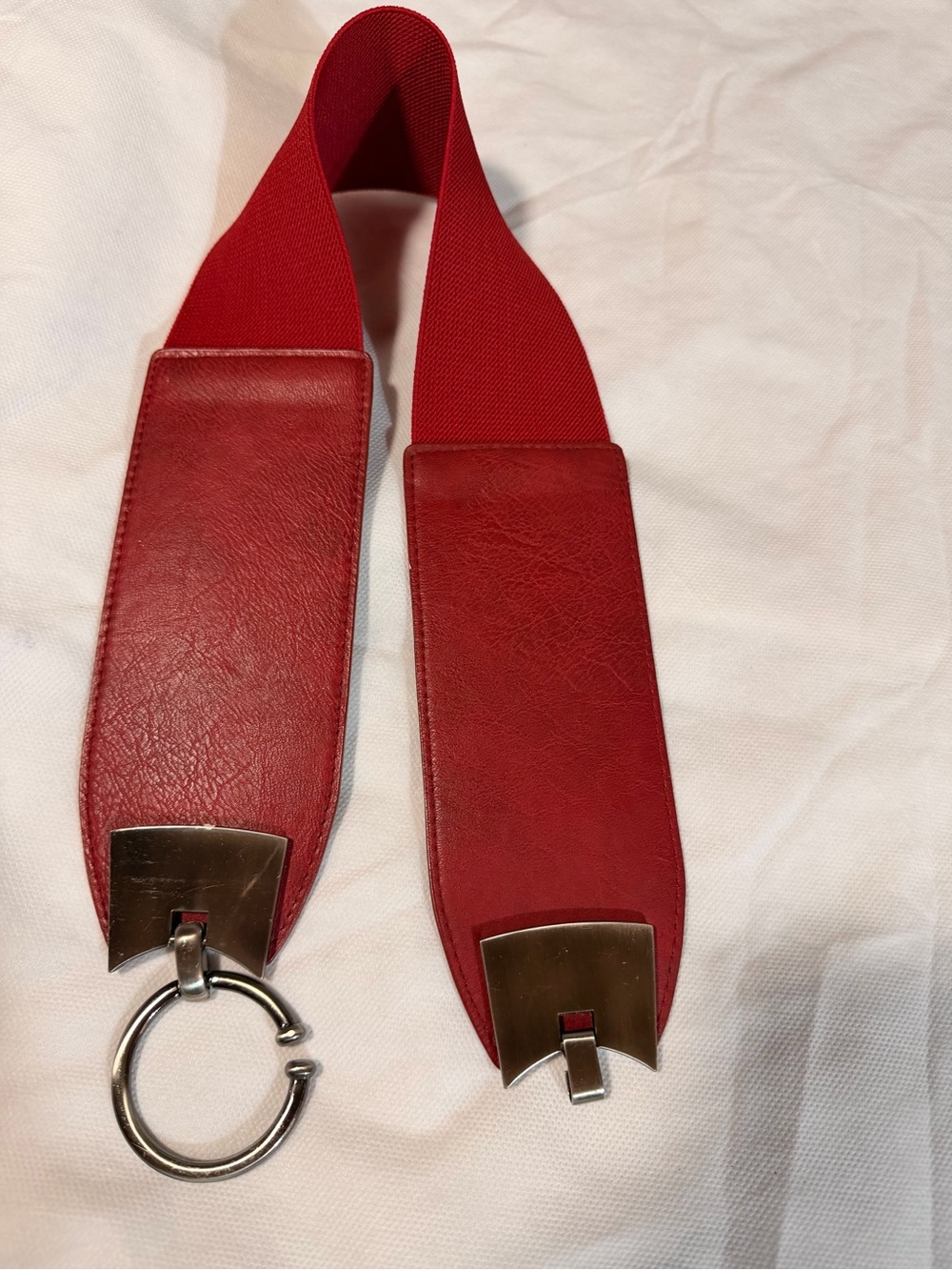 Red Wide Stretch Belt with Silver Ring Hardware